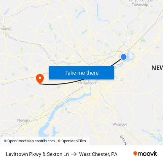 Levittown Pkwy & Sexton Ln to West Chester, PA map