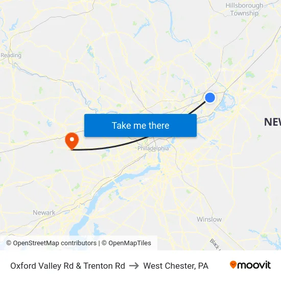 Oxford Valley Rd & Trenton Rd to West Chester, PA map