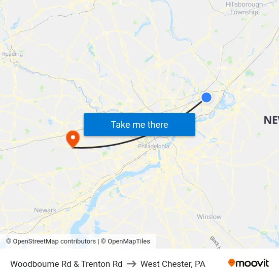 Woodbourne Rd & Trenton Rd to West Chester, PA map