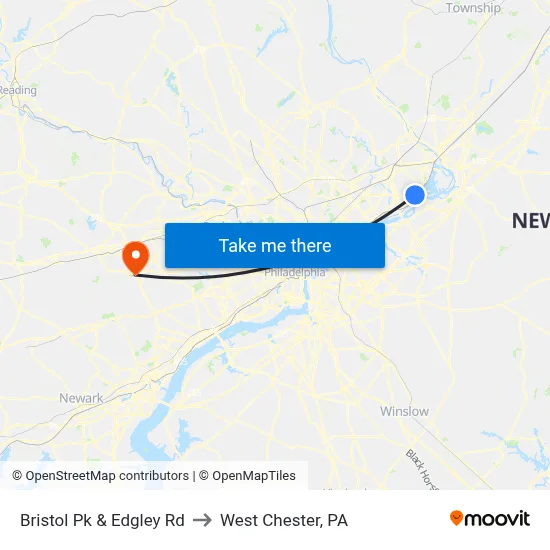 Bristol Pk & Edgley Rd to West Chester, PA map