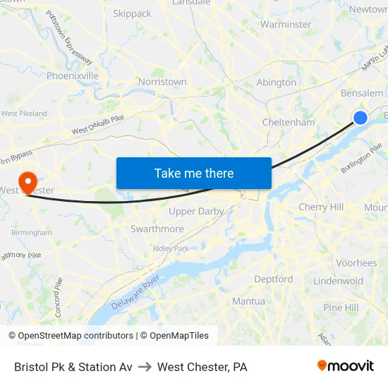 Bristol Pk & Station Av to West Chester, PA map