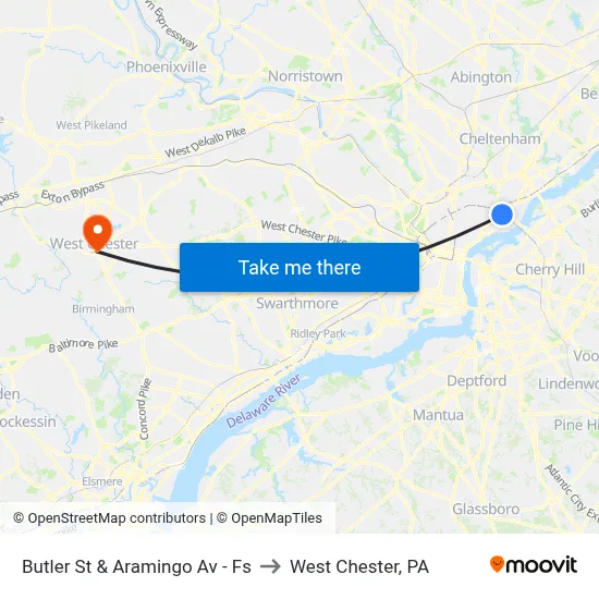 Butler St & Aramingo Av - Fs to West Chester, PA map