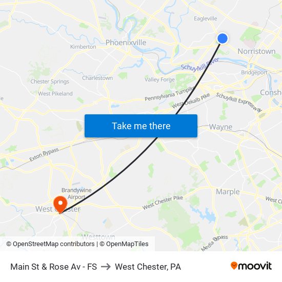 Main St & Rose Av - FS to West Chester, PA map