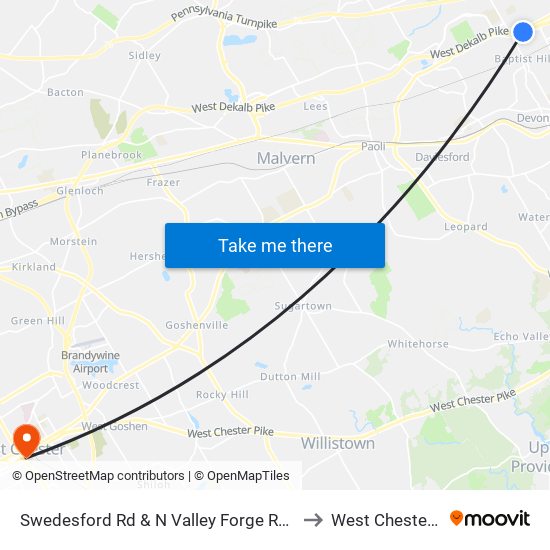 Swedesford Rd & N Valley Forge Rd - Mbfs to West Chester, PA map