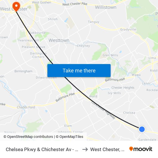 Chelsea Pkwy & Chichester Av - FS to West Chester, PA map