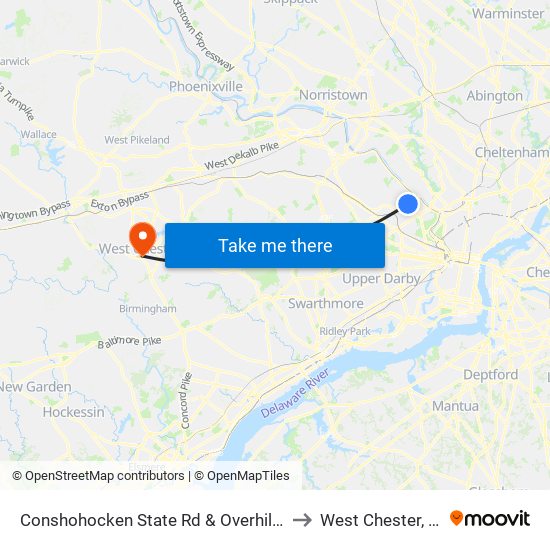 Conshohocken State Rd & Overhill Rd to West Chester, PA map
