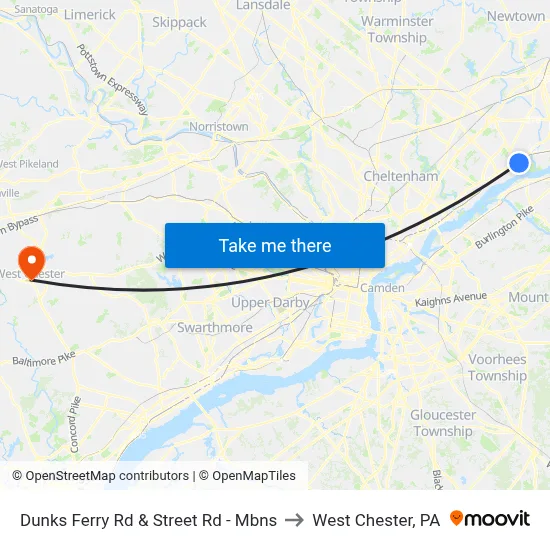 Dunks Ferry Rd & Street Rd - Mbns to West Chester, PA map