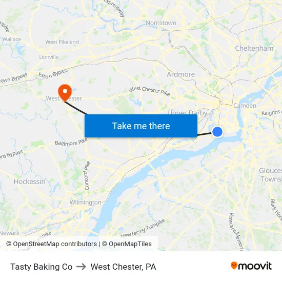 Tasty Baking Co to West Chester, PA map
