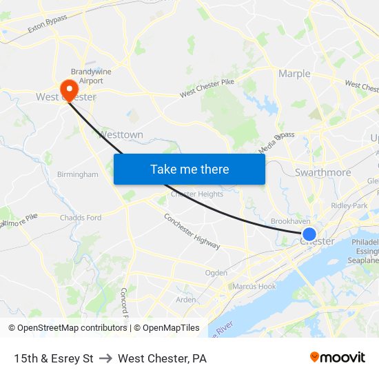 15th & Esrey St to West Chester, PA map