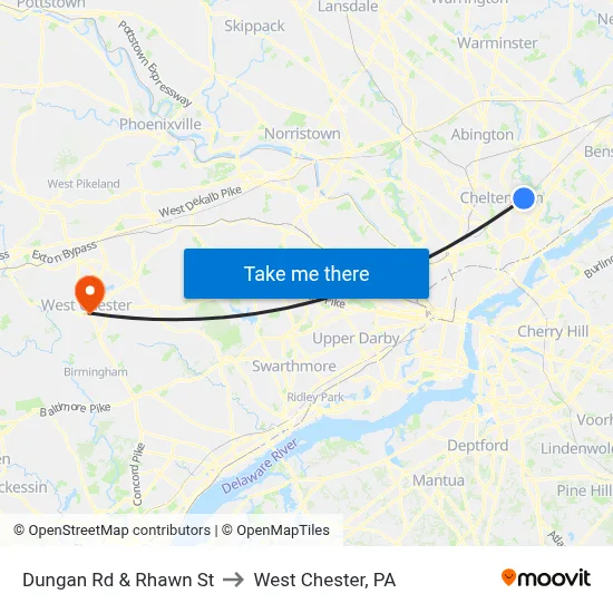 Dungan Rd & Rhawn St to West Chester, PA map