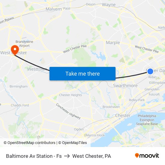 Baltimore Av Station - Fs to West Chester, PA map