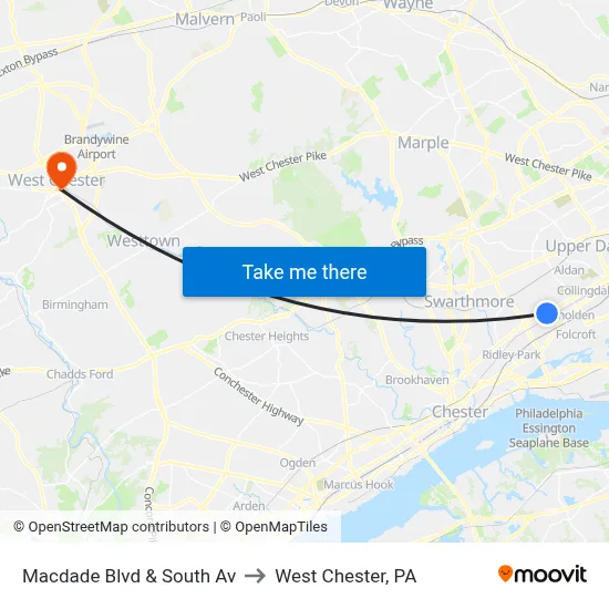 Macdade Blvd & South Av to West Chester, PA map