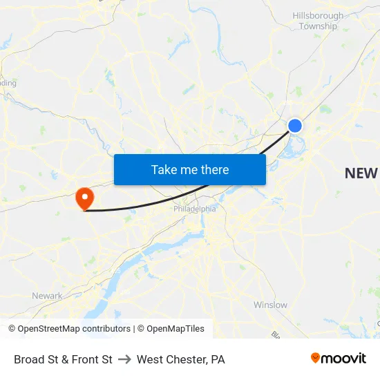 Broad St & Front St to West Chester, PA map