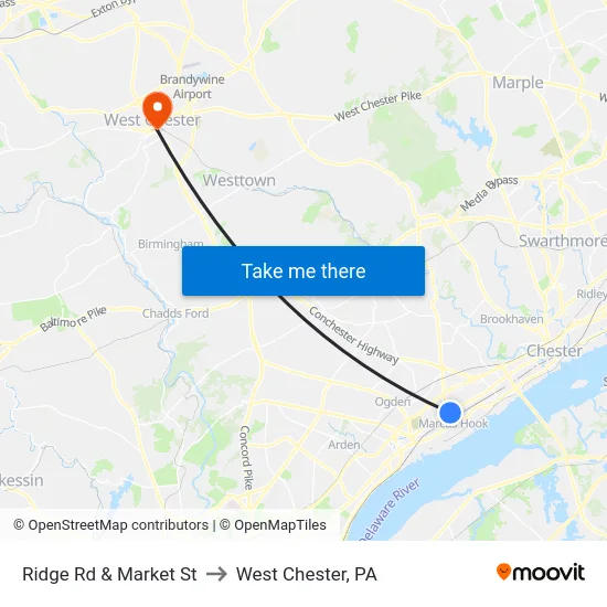 Ridge Rd & Market St to West Chester, PA map