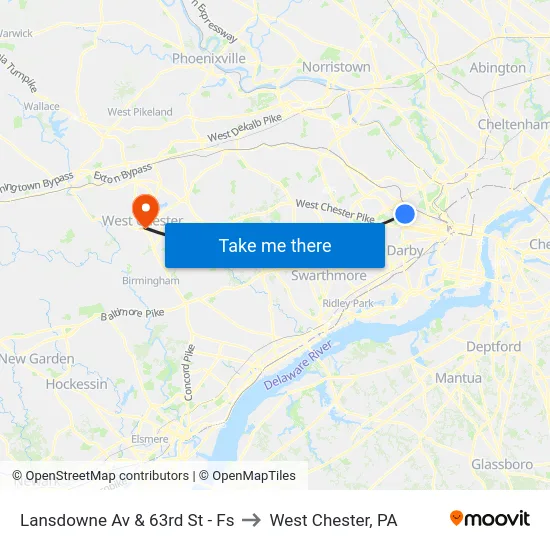 Lansdowne Av & 63rd St - Fs to West Chester, PA map