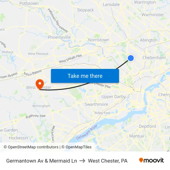 Germantown Av & Mermaid Ln to West Chester, PA map