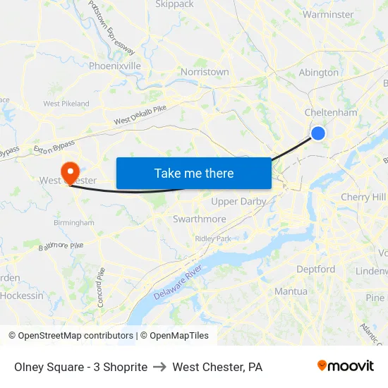 Olney Square - 3 Shoprite to West Chester, PA map