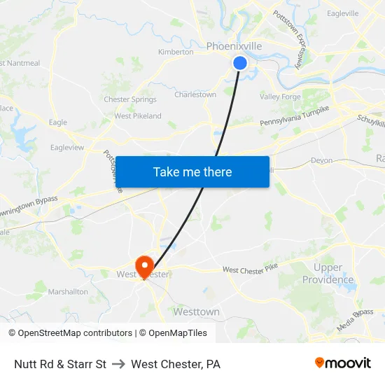 Nutt Rd & Starr St to West Chester, PA map