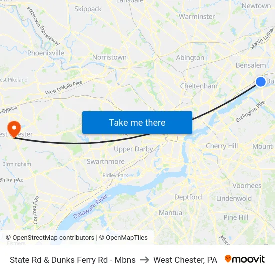 State Rd & Dunks Ferry Rd - Mbns to West Chester, PA map