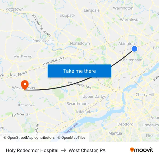 Holy Redeemer Hospital to West Chester, PA map