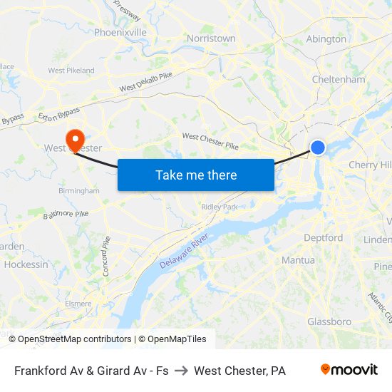 Frankford Av & Girard Av - Fs to West Chester, PA map