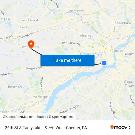 26th St & Tastykake - 3 to West Chester, PA map