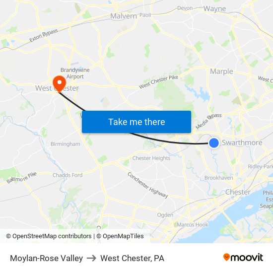 Moylan-Rose Valley to West Chester, PA map