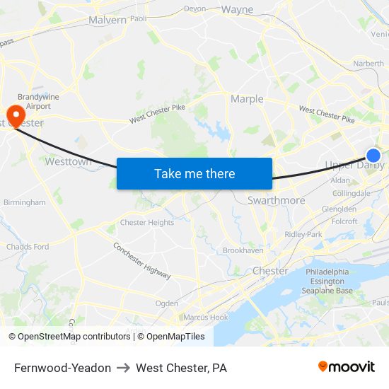 Fernwood-Yeadon to West Chester, PA map