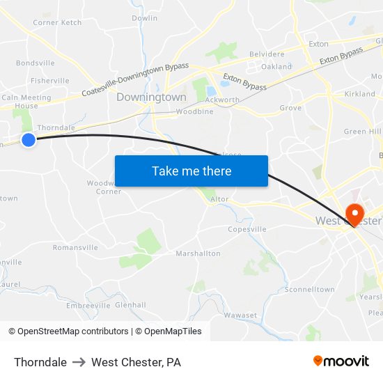 Thorndale to West Chester, PA map