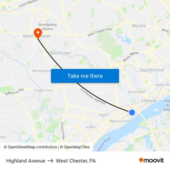 Highland Avenue to West Chester, PA map