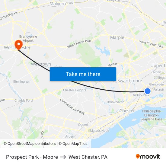 Prospect Park - Moore to West Chester, PA map