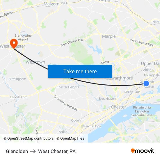 Glenolden to West Chester, PA map