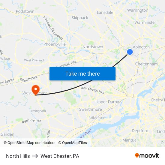 North Hills to West Chester, PA map