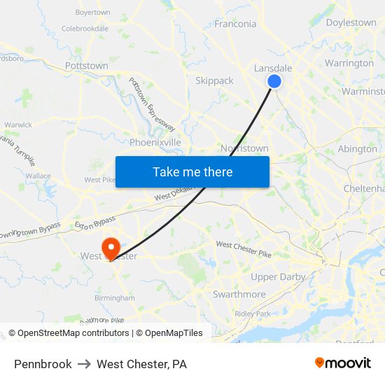 Pennbrook to West Chester, PA map