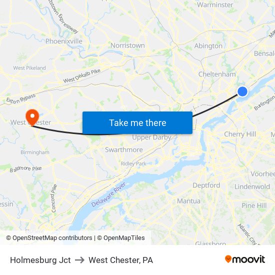 Holmesburg Jct to West Chester, PA map