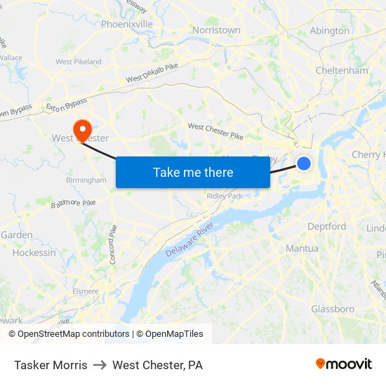 Tasker Morris to West Chester, PA map