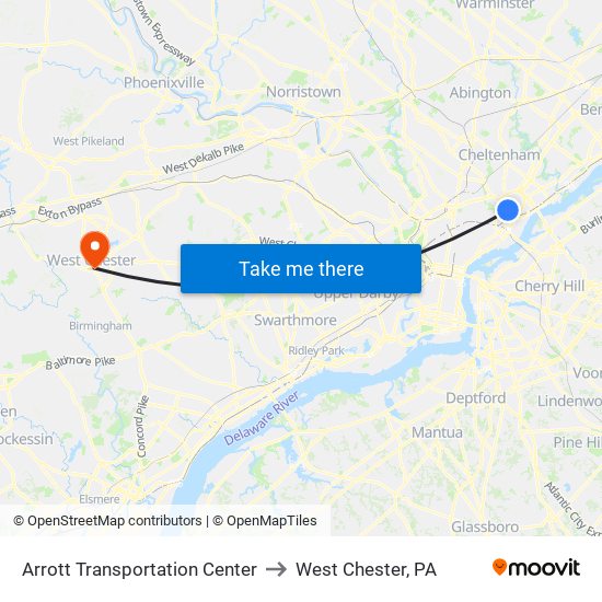 Arrott Transportation Center to West Chester, PA map