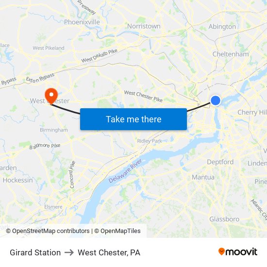 Girard Station to West Chester, PA map