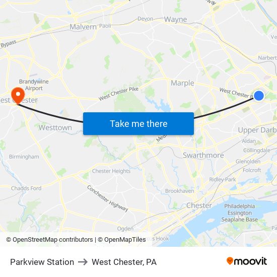 Parkview Station to West Chester, PA map