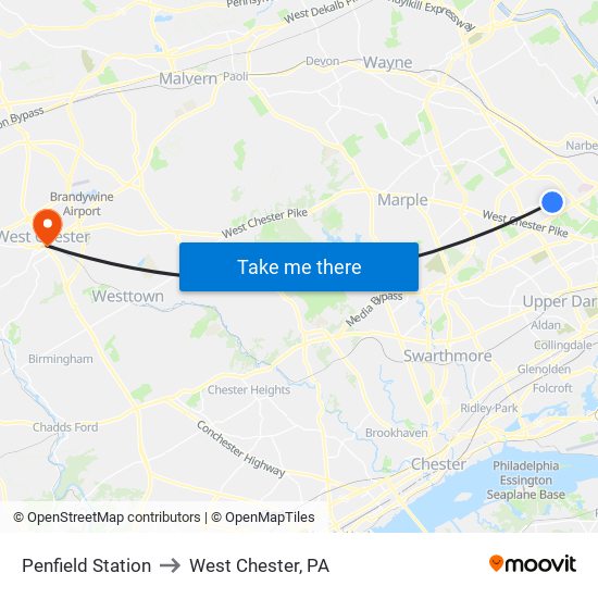 Penfield Station to West Chester, PA map