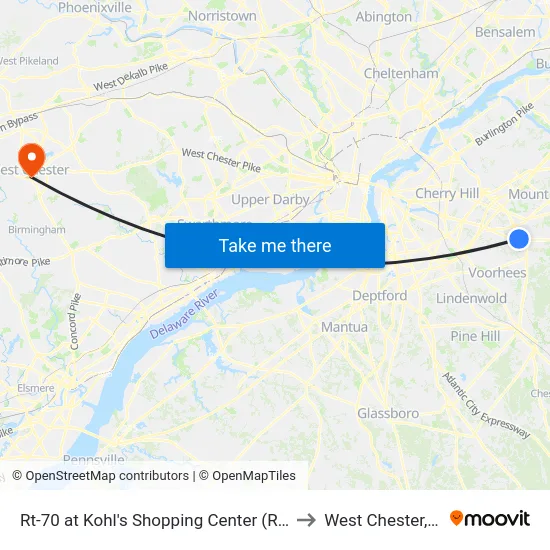 Rt-70 at Kohl's Shopping Center (Rt 73) to West Chester, PA map