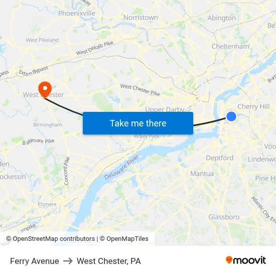 Ferry Avenue to West Chester, PA map