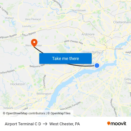 Airport Terminal C D to West Chester, PA map