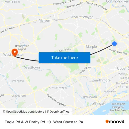 Eagle Rd & W Darby Rd to West Chester, PA map