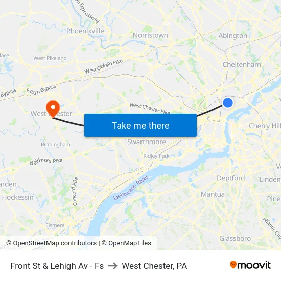 Front St & Lehigh Av - Fs to West Chester, PA map