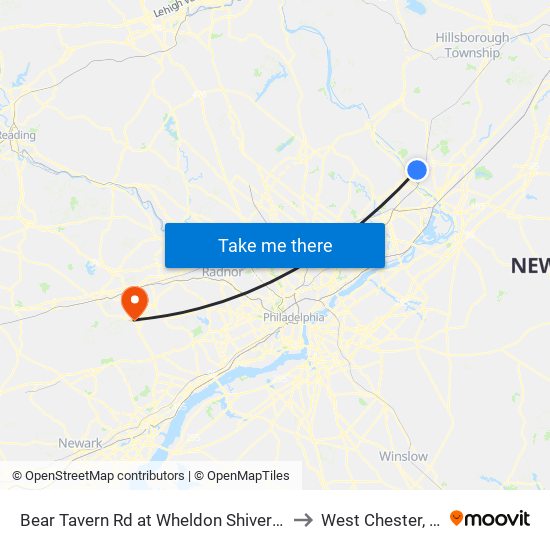 Bear Tavern Rd at Wheldon Shivers Dr to West Chester, PA map