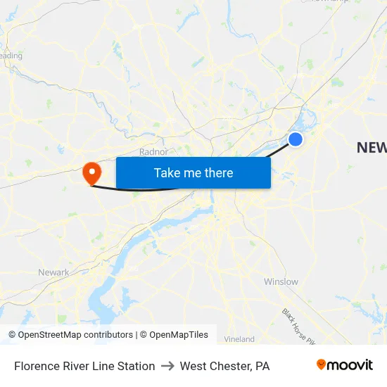 Florence River Line Station to West Chester, PA map