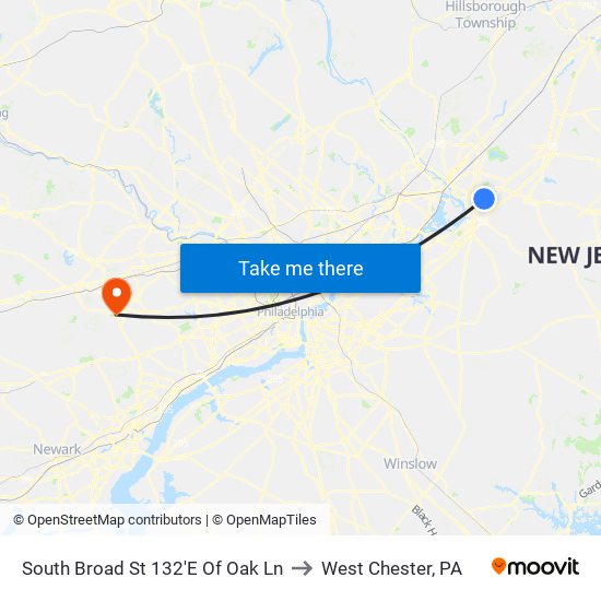 South Broad St 132'E Of Oak Ln to West Chester, PA map