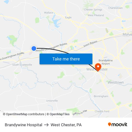 Brandywine Hospital to West Chester, PA map