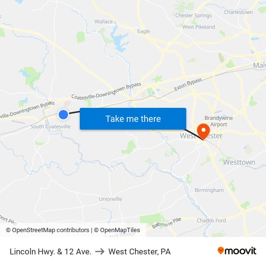 Lincoln Hwy. & 12 Ave. to West Chester, PA map